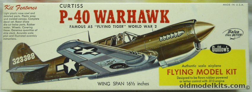 Guillows Curtiss P-40 Warhawk - 16 inch Wingspan Rubber Powered Balsa Wood Kit, 501 plastic model kit